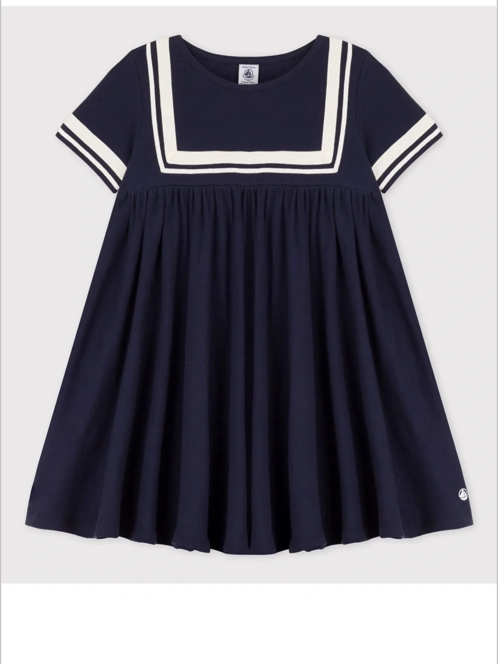 Petit Bateau Navy Dress with White Trim Organic Cotton size 5